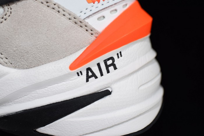ow x nike m2k tekno white, black & team orange a03108 058