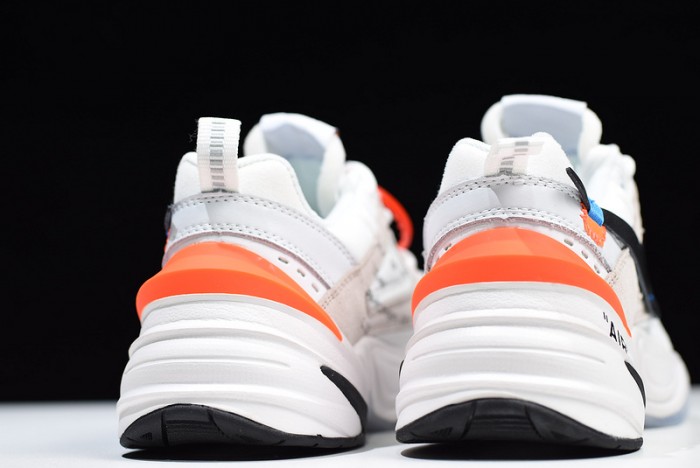 ow x nike m2k tekno white, black & team orange a03108 058